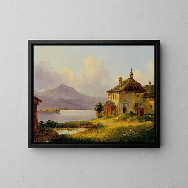 Haus am Seeufer im Salzkammergut - Edmund Mahlknecht — gerahmtes Bild an der Wand