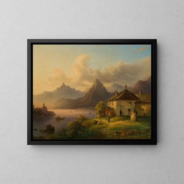 Landschaft mit Bergsee - Edmund Mahlknecht — gerahmtes Bild an der Wand
