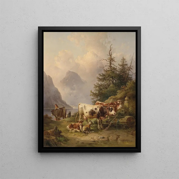 Edmund Mahlknecht - Viehherde mit Hirtin am Seeufer.webp