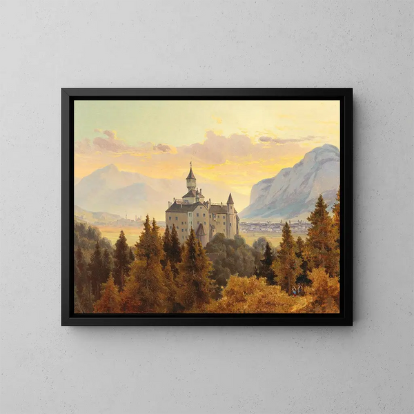 Ansicht des Schlosses Ambras bei Innsbruck - Edmund Von Wrndle — gerahmtes Bild an der Wand