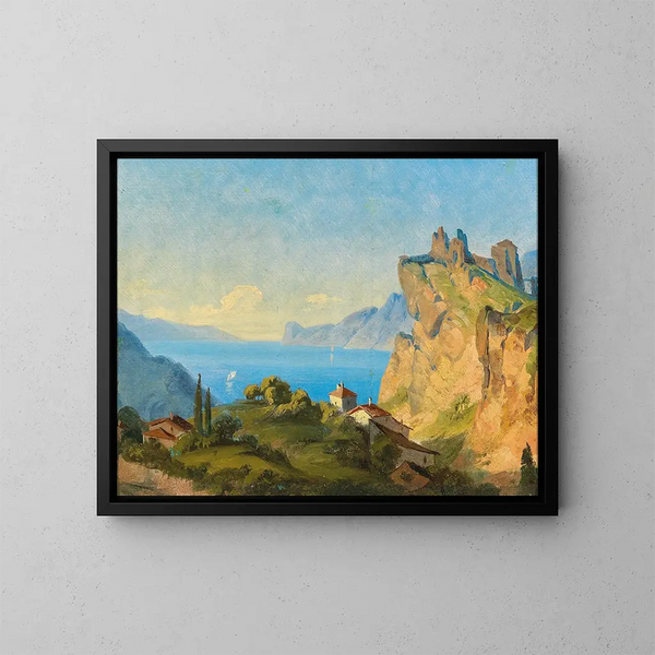 Vue de Nago sur le lac de Garde - Edmund Von Wrndle — gerahmtes Bild an der Wand