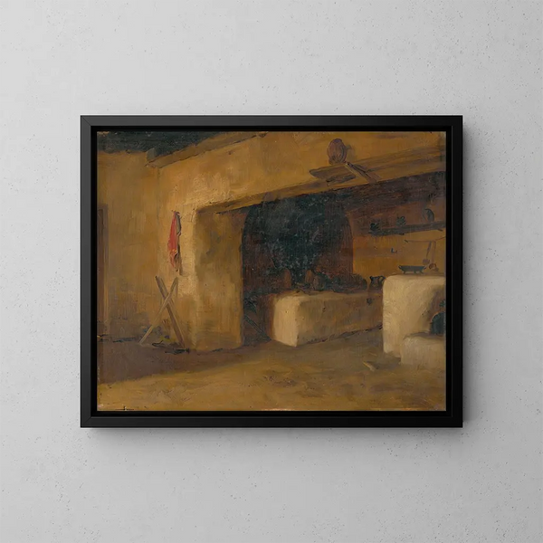 Innenansicht eines Cottages - Eduard Ballo — gerahmtes Bild an der Wand