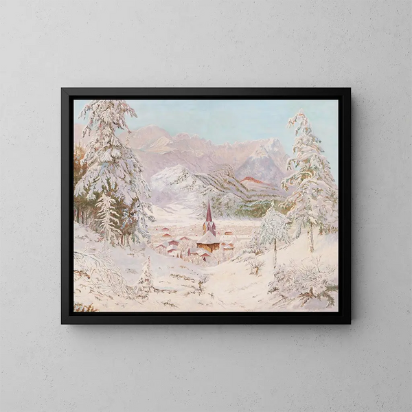 Ansicht auf Garmisch-Partenkirchen - Eduard Kasparides — gerahmtes Bild an der Wand