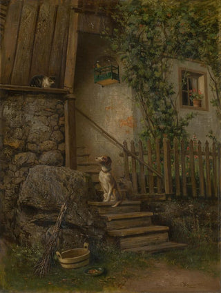 Eduard Majsch - On the Porch Dog and Cat.webp