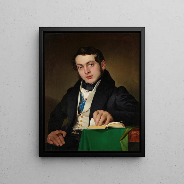 Junge Mann in schwarzem Rock - Eduard Ritter — gerahmtes Bild an der Wand
