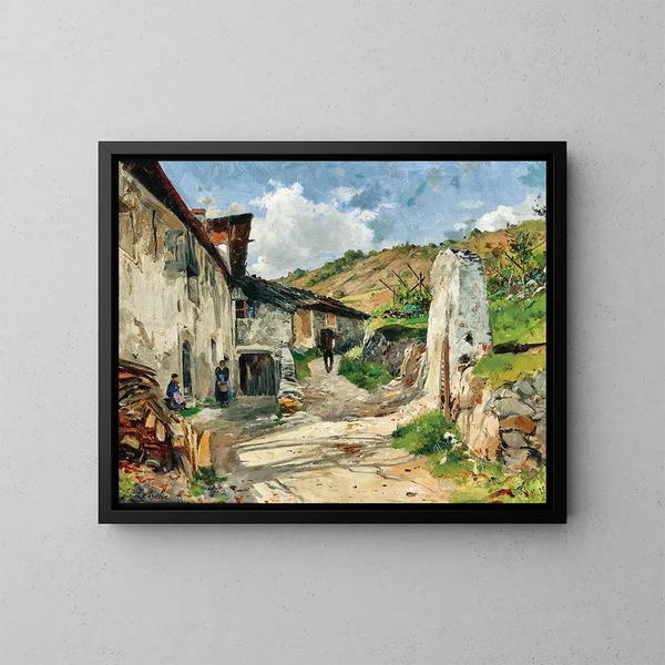 Region Wachau, ein Weg zu einem Weinberg in der Nähe eines Dorfes - Eduard Zetsche — gerahmtes Bild an der Wand