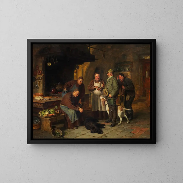 Ein guter Braten - Eduard von Grützner — gerahmtes Bild an der Wand