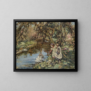 Edward Atkinson Hornel - Feeding The Swans.webp