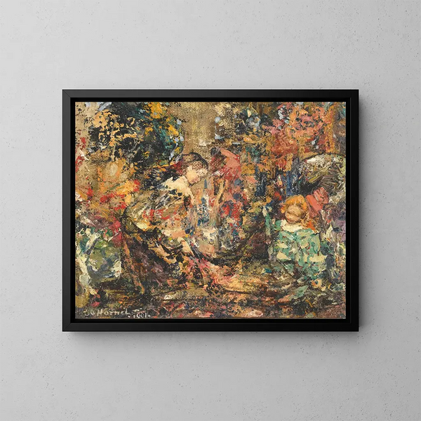 Mädchen mit Blumen - Edward Atkinson Hornel — gerahmtes Bild an der Wand