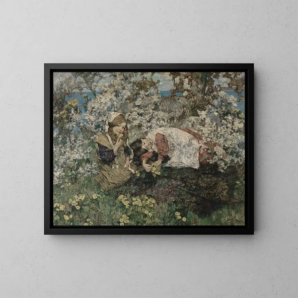 Idylle im Frühling - Edward Atkinson Hornel — gerahmtes Bild an der Wand