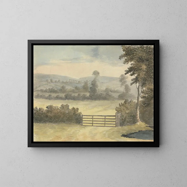Landschaft mit Weideeingang - Edward Francis Burney — gerahmtes Bild an der Wand