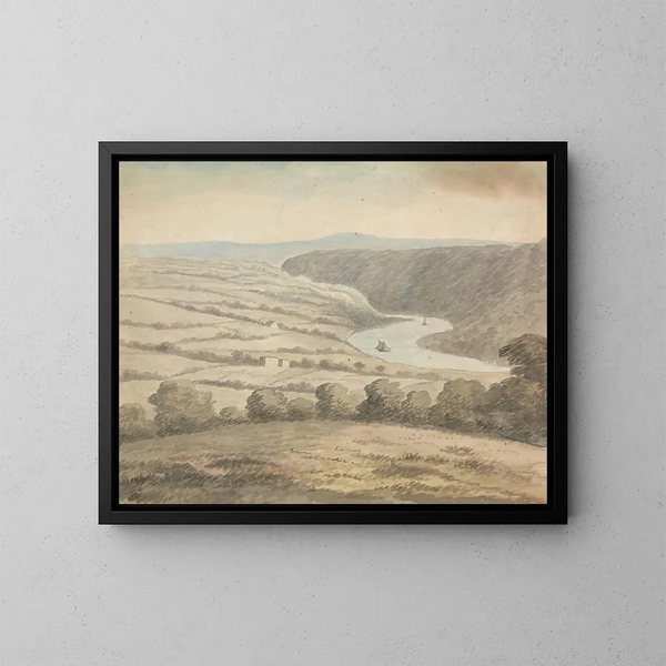 Flusslandschaft mit Booten - Edward Francis Burney — gerahmtes Bild an der Wand
