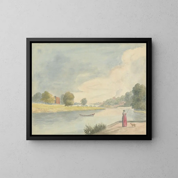 Frau beim Angeln - Edward Francis Burney — gerahmtes Bild an der Wand