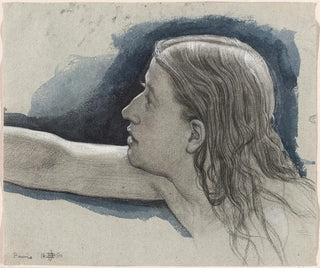 Edward John Poynter - Study of a Young Mans Head with Right Arm Outstretched.webp