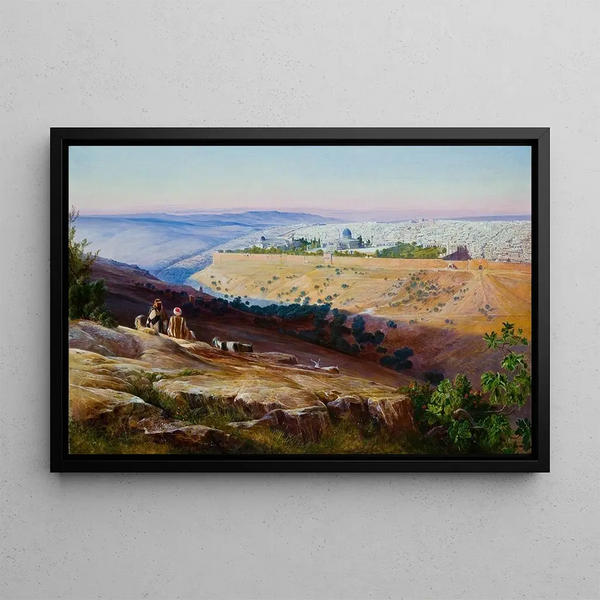 Jerusalem vom Ölberg aus - Edward Lear — gerahmtes Bild an der Wand
