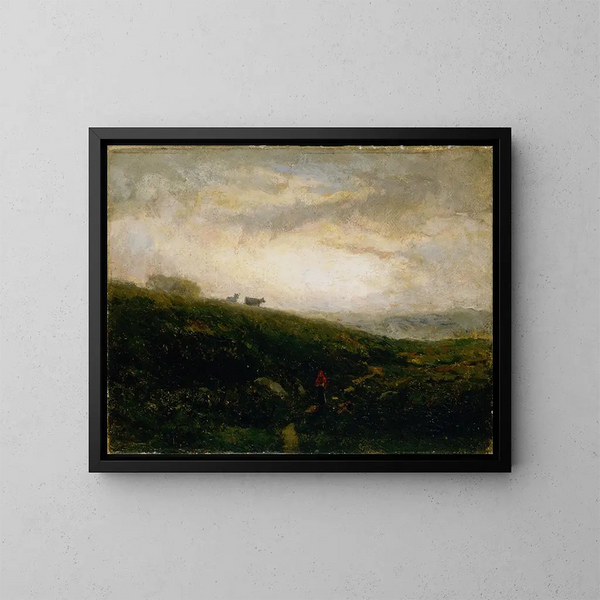 Kühe ohne Titel, die den Hügel hinuntergehen - Edward Mitchell Bannister — gerahmtes Bild an der Wand