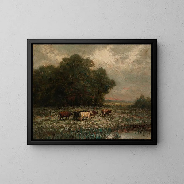 Landschaft ohne Titel mit weidendem Vieh - Edward Mitchell Bannister — gerahmtes Bild an der Wand