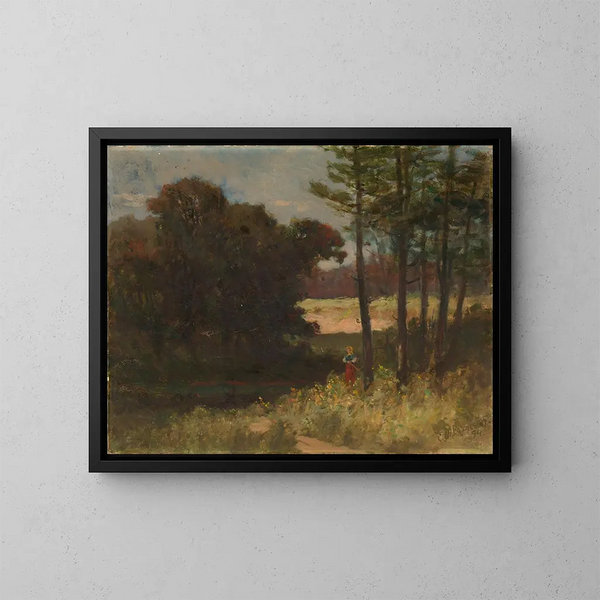 Landschaft ohne Titel mit Bäumen und einer Frau - Edward Mitchell Bannister — gerahmtes Bild an der Wand