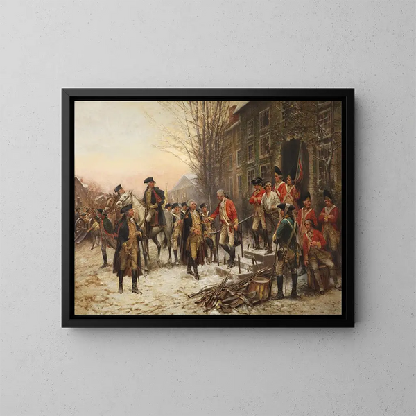 George Washington 1732-1799 vor Nassau Hall - Edward Percy Moran — gerahmtes Bild an der Wand