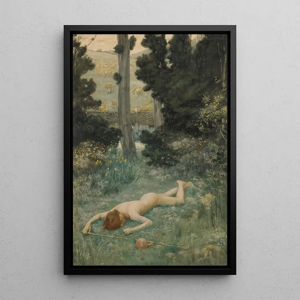 Der sorglose Hirte - Edward Robert Hughes — gerahmtes Bild an der Wand