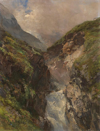 Edward Theodore Compton - Gebirgsschlucht mit tosendem Wasserfall.webp