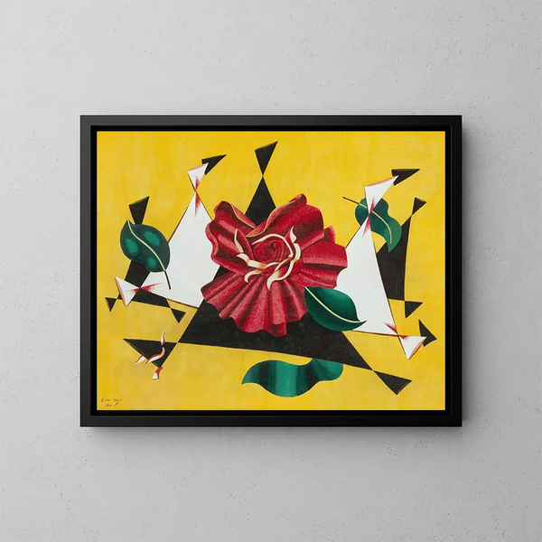 Abstraktes Gemälde mit Rose - Edward Wadsworth — gerahmtes Bild an der Wand