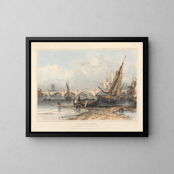 Neues London Bridge Gemälde von Billingsgate - Edward William Cooke — gerahmtes Bild an der Wand