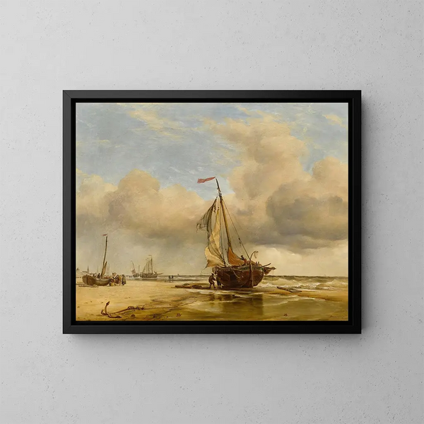 Sur la plage à Scheveningue, Hollande - Edward William Cooke — gerahmtes Bild an der Wand