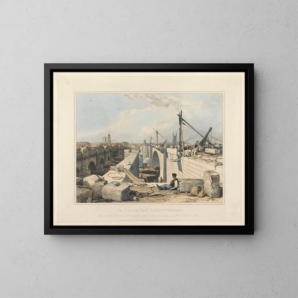 Der alte und die neue Brücke von London - Edward William Cooke — gerahmtes Bild an der Wand