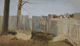Edwin Austin Abbey - Country scene fence field farmhouse in distance.webp