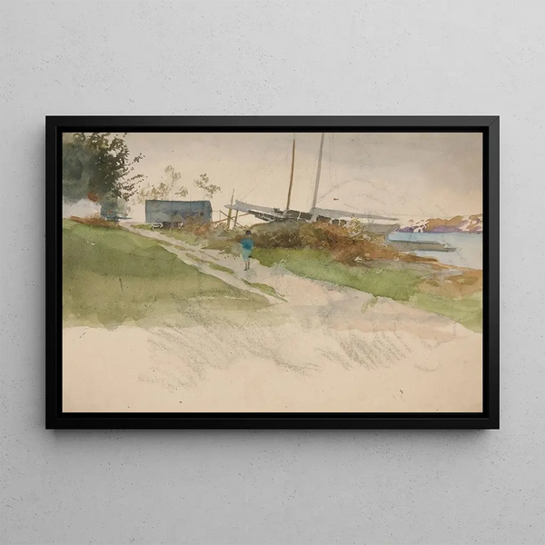 Edwin Austin Abbey - Landscape with figure walking along a path water in distance.webp