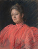 Portrait von Mme Abbey in rosa Kleid bis zur Taille - Edwin Austin Abbey — Ansicht des Kunstwerks