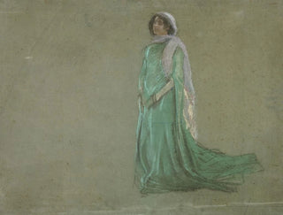 Edwin Austin Abbey - Study woman in long green dress pink scarf.webp