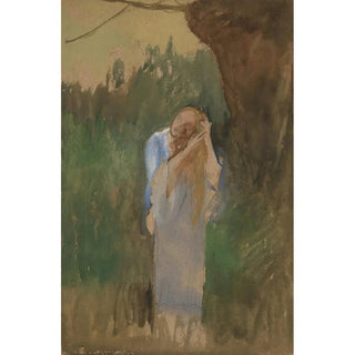 Edwin Austin Abbey - Woman in landcape combing her long blond hair.webp