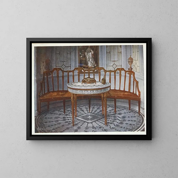 Satinierter Banktisch mit Aktenablage, bemalter und vergoldeter Tisch - Edwin Foley — gerahmtes Bild an der Wand