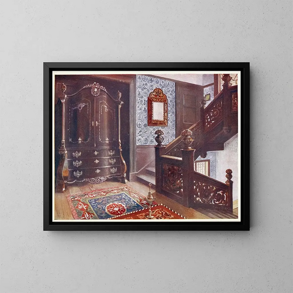Armoire en noyer sculpté avec montures ciselées - Edwin Foley — gerahmtes Bild an der Wand