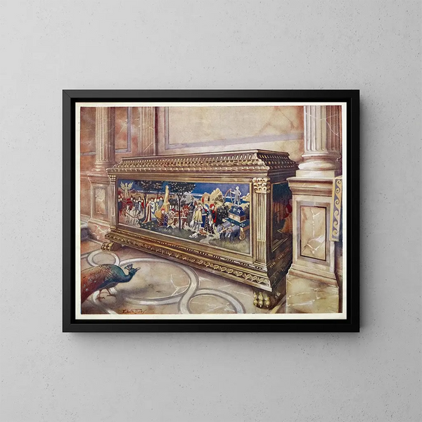 Hochzeitskassette oder Cassone im Victoria and Albert Museum in South Kensington, Italien, Florenz, wahrscheinlich um 1550 - Edwin Foley — gerahmtes Bild an der Wand
