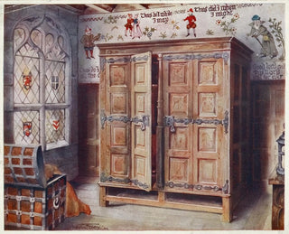 Edwin Foley - Oak press Strangers Hall Norwich Wall fresco painting West Stowe ca 1550.webp