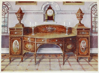 Edwin Foley - Painted and inlaid satinwood sideboard Mahogany bracket clock.webp