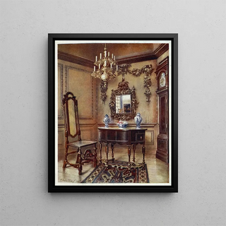 Edwin Foley - Panelling from an old house Mirror frame Walnut table walnut chair Walnut highcase clock.webp