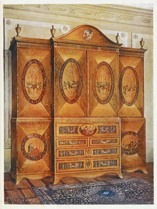 Edwin Foley - Satinwood wardrobe inlaid with tulipwood harewood holly ebony mahogany and other woods.webp