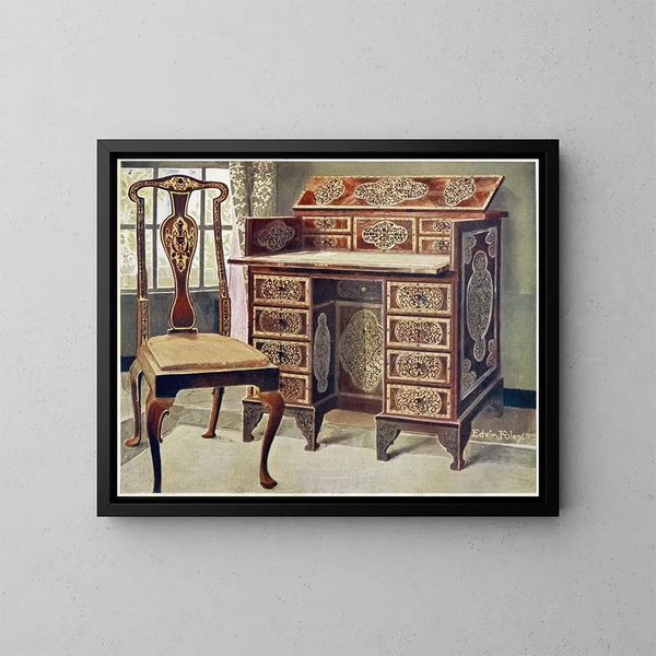 Schreibtisch aus Nussbaum-Maserung - Edwin Foley — gerahmtes Bild an der Wand
