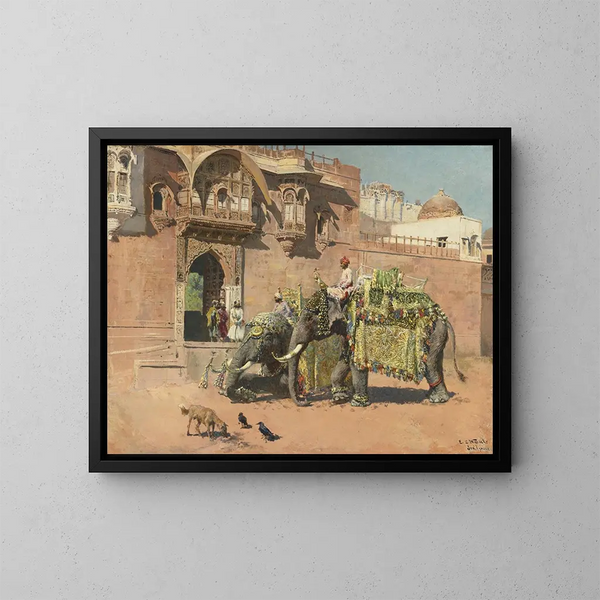 Die Elefanten des Rajah von Jodhpur - Edwin Lord Weeks — gerahmtes Bild an der Wand