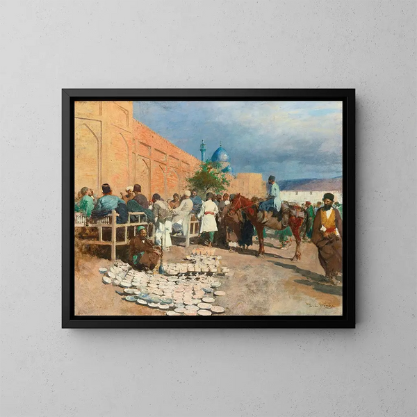 Café persan, le vendeur de poteries - Edwin Lord Weeks — gerahmtes Bild an der Wand