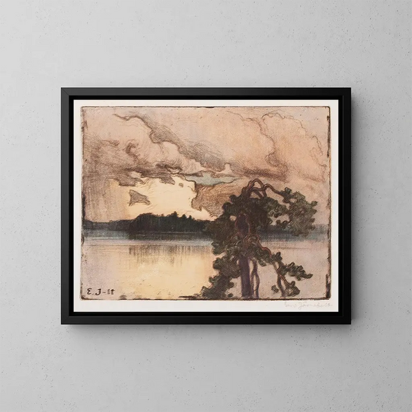 Landschaft am See bei Sonnenuntergang - Eero Järnefelt — gerahmtes Bild an der Wand