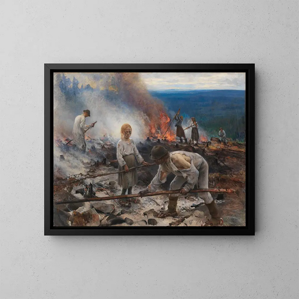 Unter dem Joch, die Gestrüpp brennend - Eero Järnefelt — gerahmtes Bild an der Wand