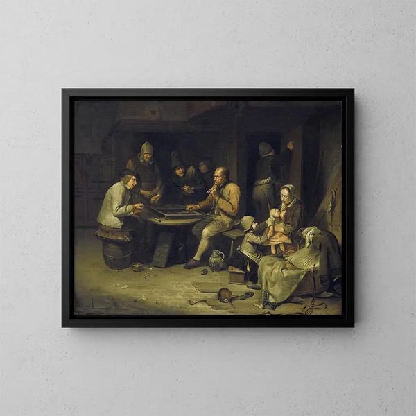Eine Herberge mit Backgammon-Spielern - Egbert van Heemskerck — gerahmtes Bild an der Wand