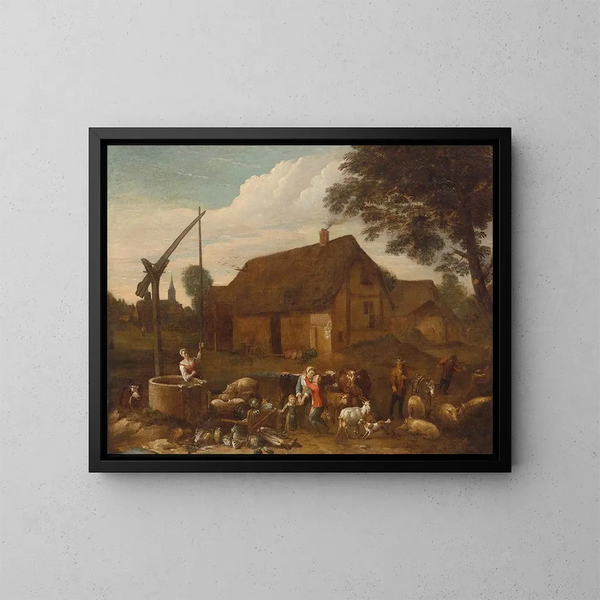 in einem Bauernhofhof - Egbert van der Poel — gerahmtes Bild an der Wand
