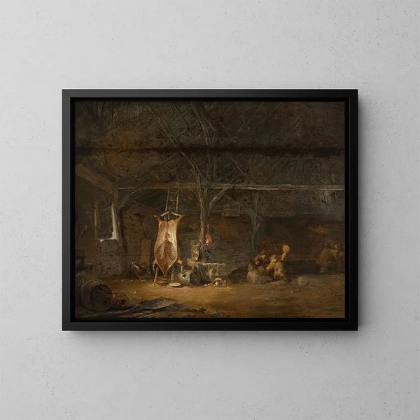 Innenansicht eines Schlachthofs - Egbert van der Poel — gerahmtes Bild an der Wand