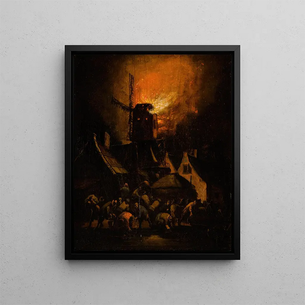 Brand eines Windmühlen - Egbert van der Poel — gerahmtes Bild an der Wand